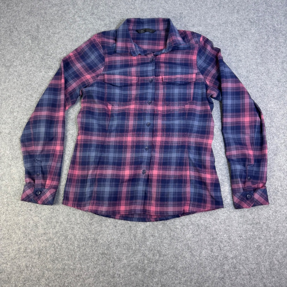 Arcteryx Womens Pink Navy Blue Plaid Long Sleeve Button Down Shirt Large 16142